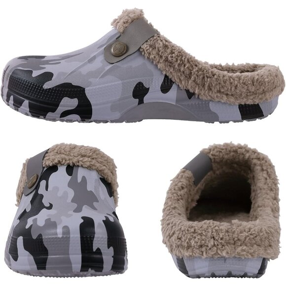 Women Camo Dark Clogs Waterproof Winter Fuzzy Slippers Classic Fur Lined - Picture 2 of 5